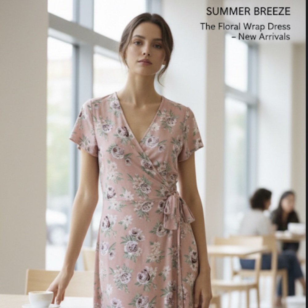 Floral Wrap Dress in Pink and White